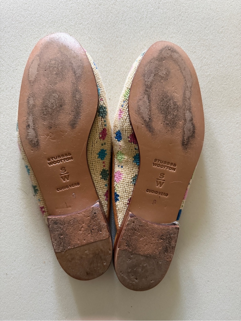 Stubbs & Wootton Cream Beaded Polka Dot Mules - Picture 2 of 3